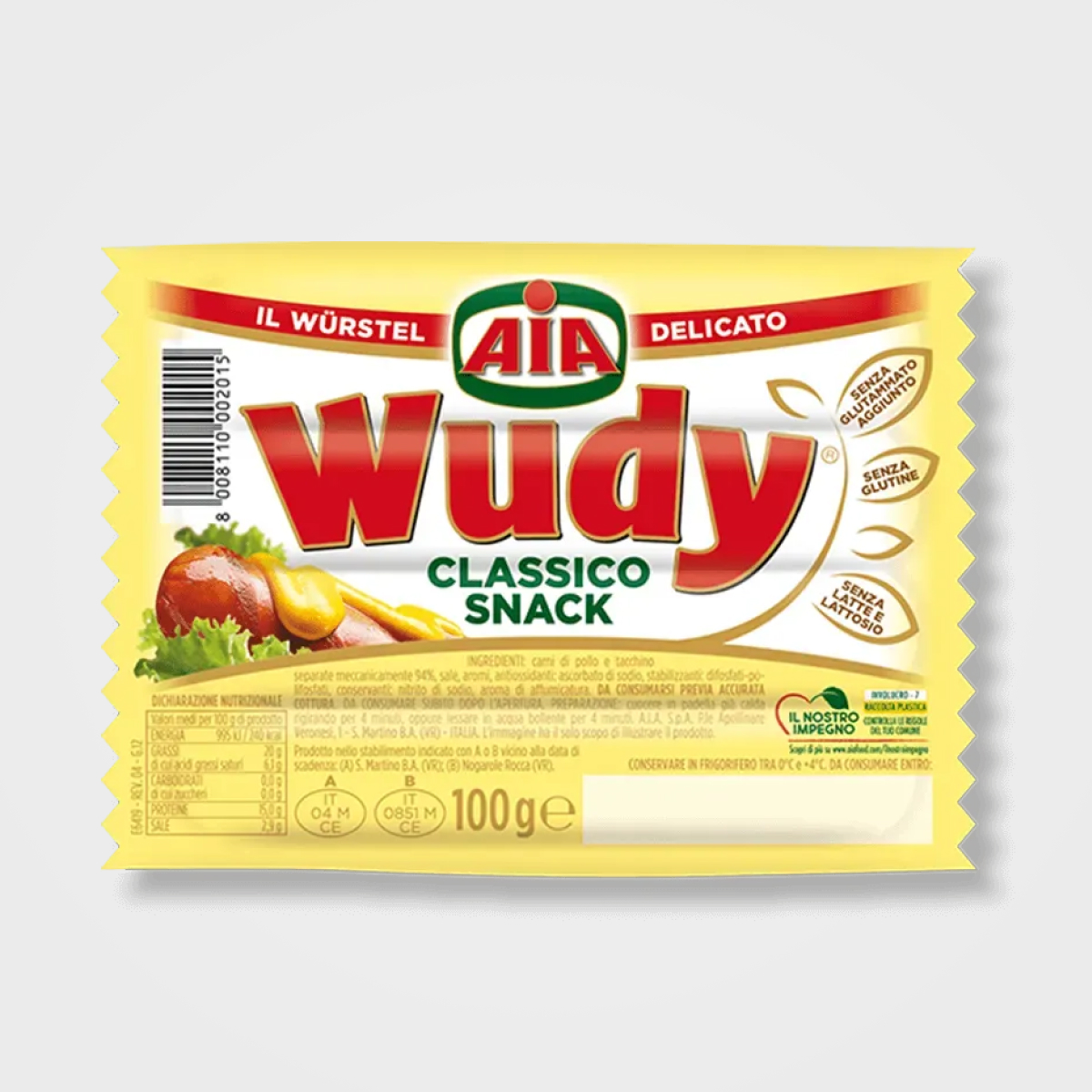 Сосиски AIA Wudy Snack 100г, 35шт/ящ