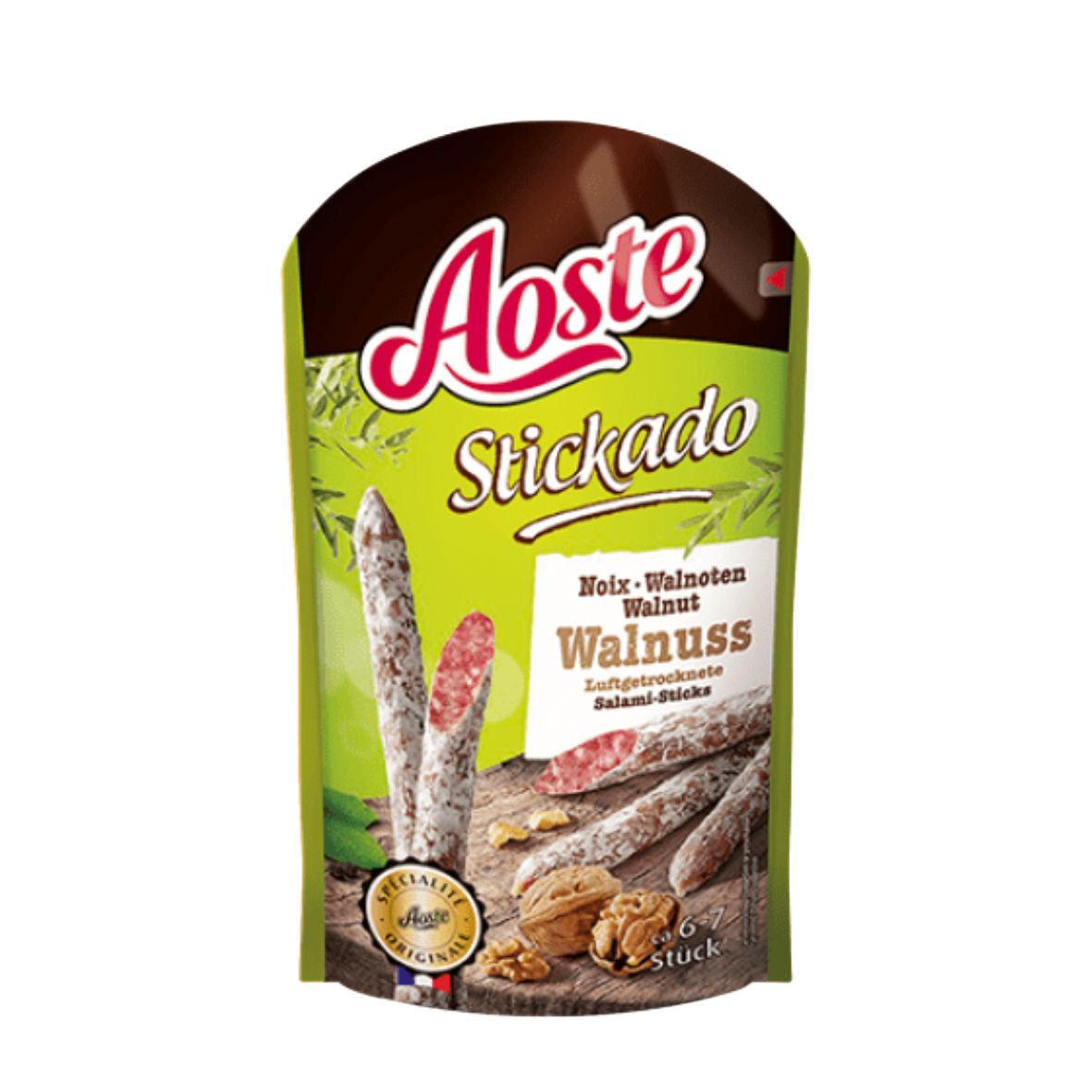 Ковбаски сухі Aoste Stickado з волоським горіхом, 70 г