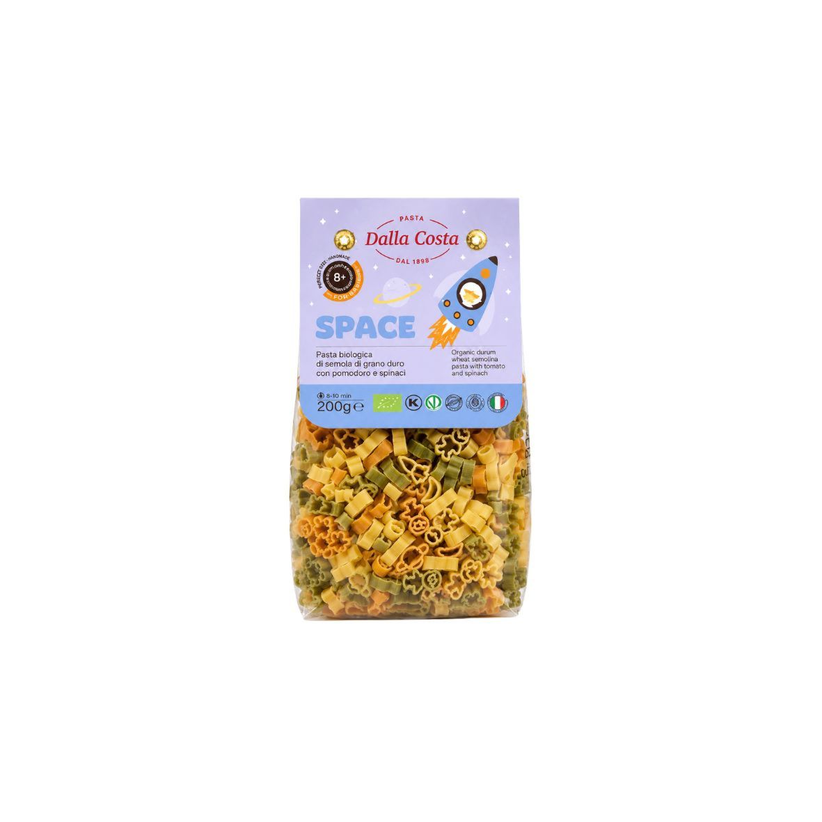 Макарони DALLA COSTA BIO, Baby Space tricolor 200г